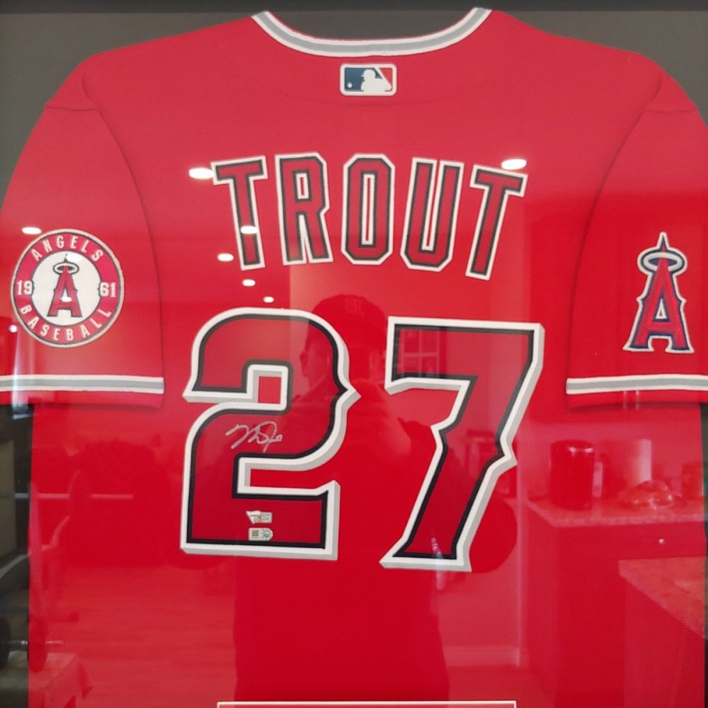 Mike Trout Autographed and Framed Red Majestic Angels Jersey